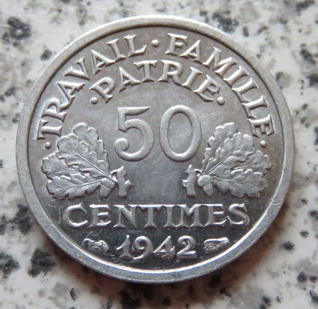  Frankreich 50 Centimes 1942, Erhaltung   