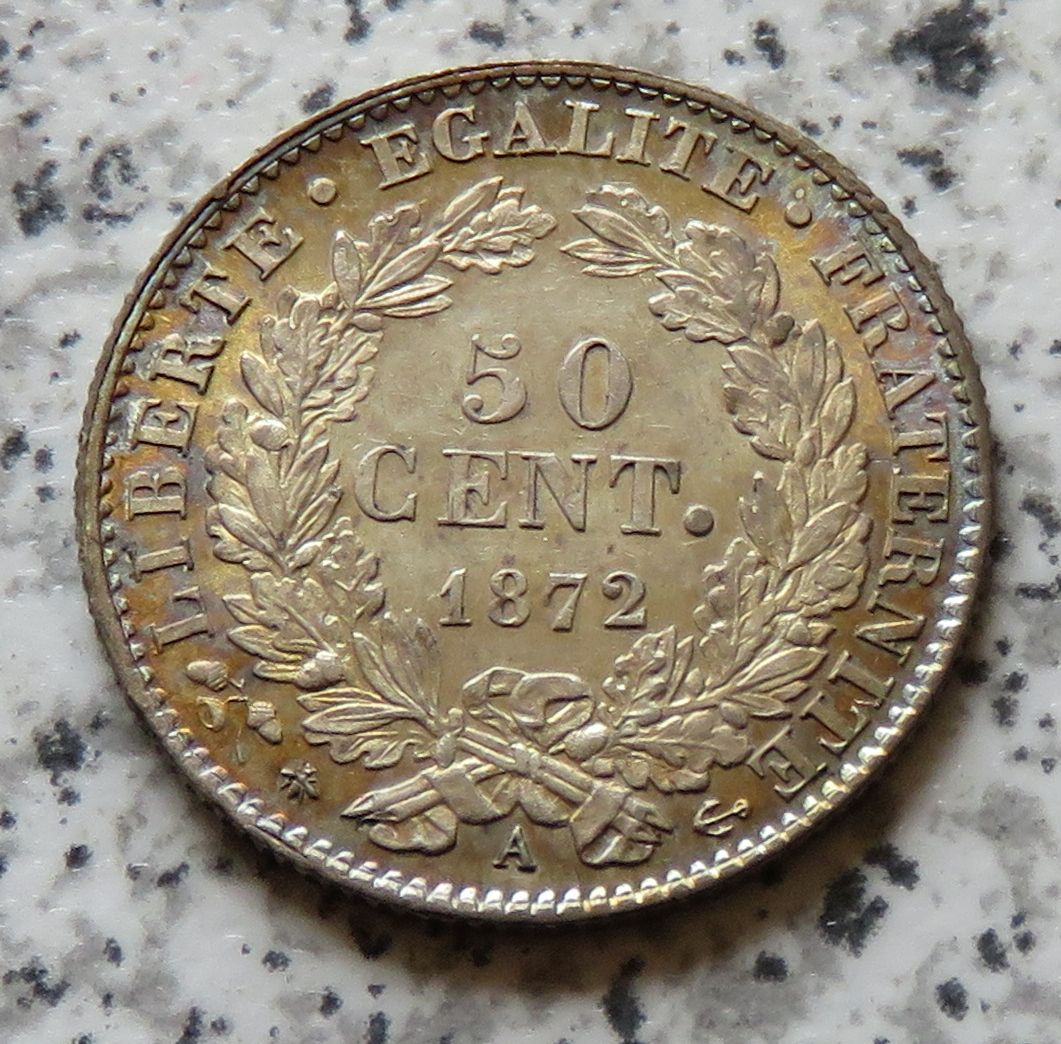  Frankreich 50 Centimes 1872 A, Erhaltung   