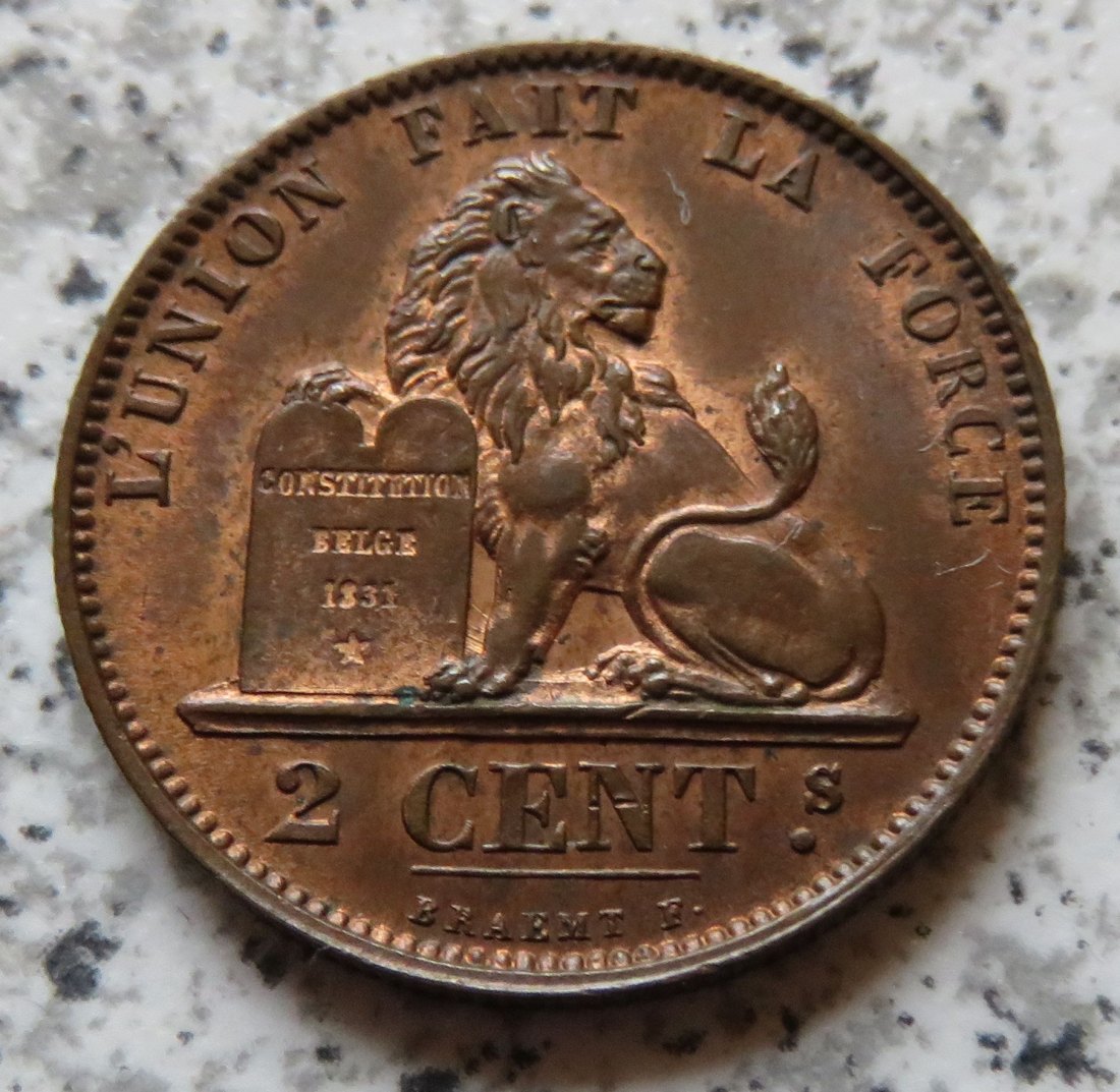  Belgien 2 Centimes 1875, Erhaltung   