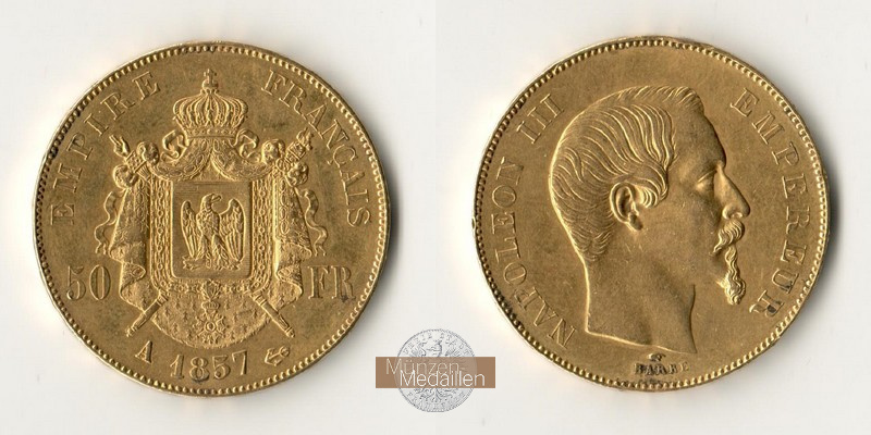 Frankreich  50 Francs MM-Frankfurt Feingold: 14,52g Napoleon III. 1857 A 