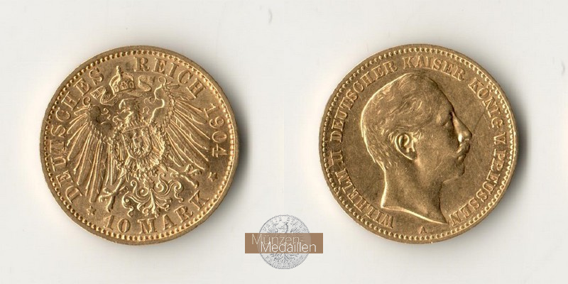 Preussen, Kaiserreich  10 Mark MM-Frankfurt Feingold: 3,58g Wilhelm II. 1888-1918 1904 A 