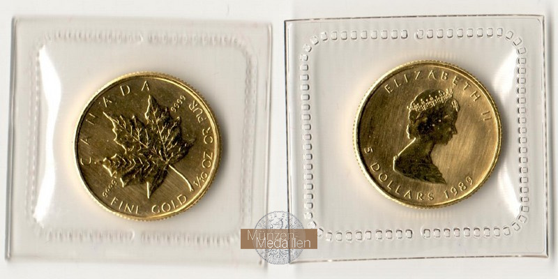 Kanada MM-Frankfurt  Feingewicht: 3,11g Gold 5 Dollar 1989 