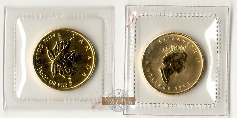 Kanada  5 Dollar MM-Frankfurt Feingold: 3,11g Maple Leaf 1993 