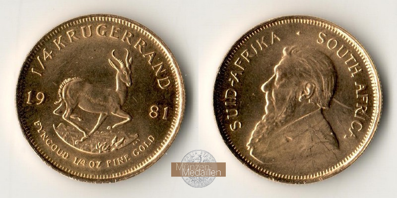 Südafrika MM-Frankfurt Feingold: 7,78g 1/4 Unze Krügerrand 1981 