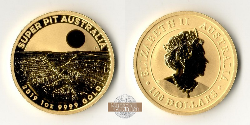 Australien  100 Dollars MM-Frankfurt Feingold: 31,1g Super Pit 2019 