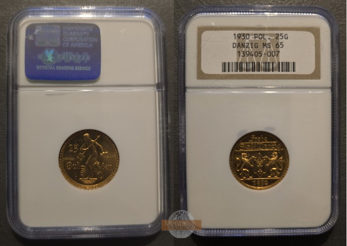 Danzig MM-Frankfurt  Feingewicht: 7,324g Gold 25 Gulden 1930 