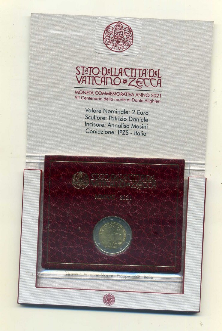  2 Euro 2021 2 Euro 2021 Dante Alighieri  stempelglanz im Original Blister   