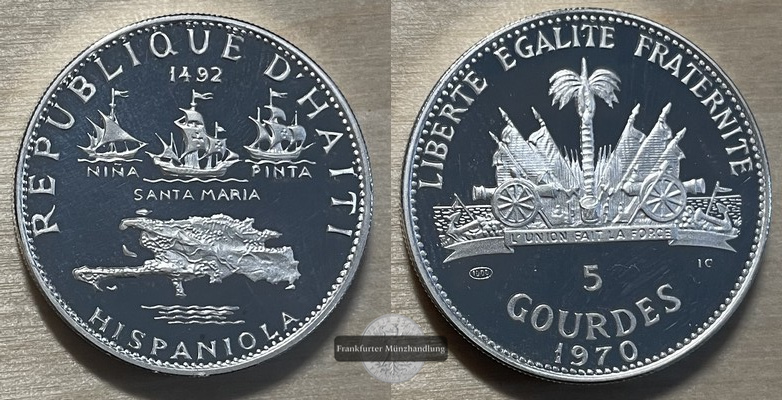  Haiti  5 Gourdes  1970  FM-Frankfurt  Feingewicht: 23,52g  Silber   pp KM#64   