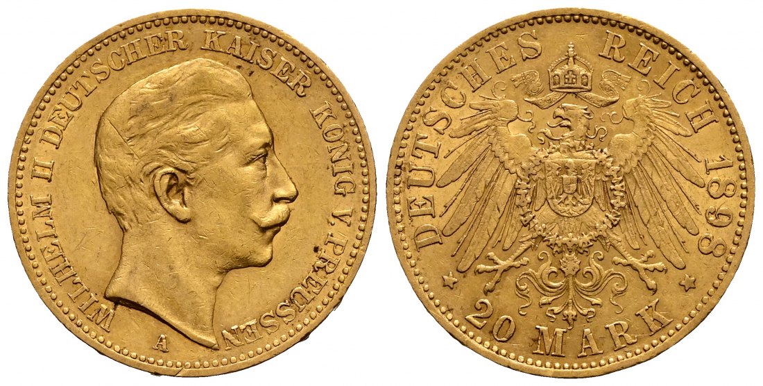 PEUS 2319 Kaiserreich - Preußen 7,16 g Feingold. Wilhelm II. (1888 - 1918) 20 Mark GOLD 1898 A Sehr schön