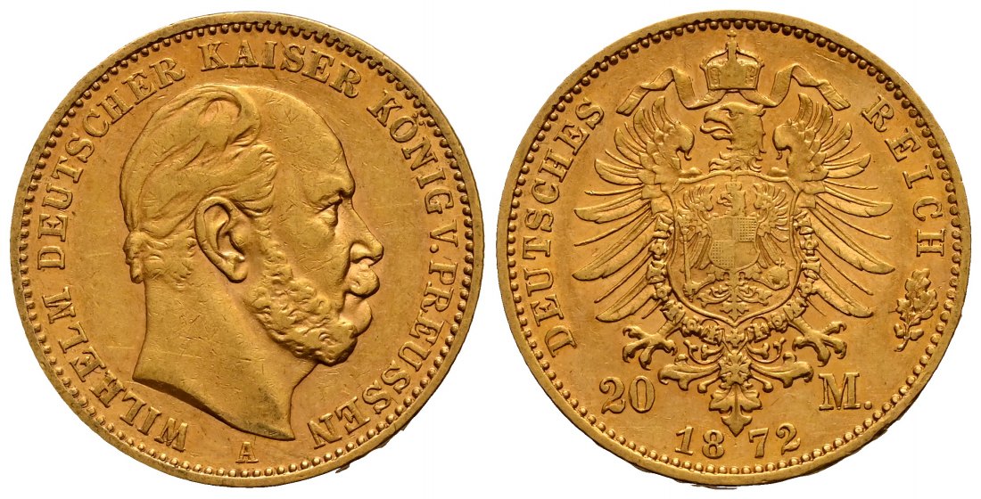 PEUS 2322 Kaiserreich - Preußen 7,16 g Feingold. Wilhelm I. (1861 - 1888) 20 Mark GOLD 1872 A Sehr schön