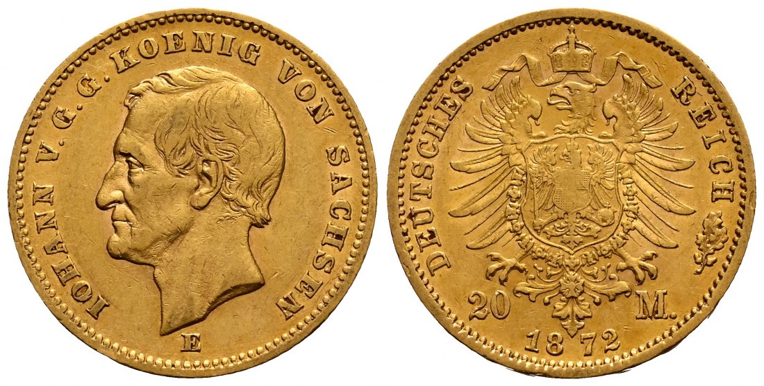 PEUS 2323 Sachsen - Kaiserreich 7,16 g Feingold. Johann (1854 - 1873) 20 Mark GOLD 1872 E Sehr schön