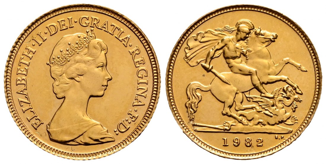 PEUS 2325 Großbritannien 3,66 g Feingold. Elizabeth II. (1952 - heute) 1/2 Sovereign GOLD 1982 Kl. Kratzer, fast Stempelglanz