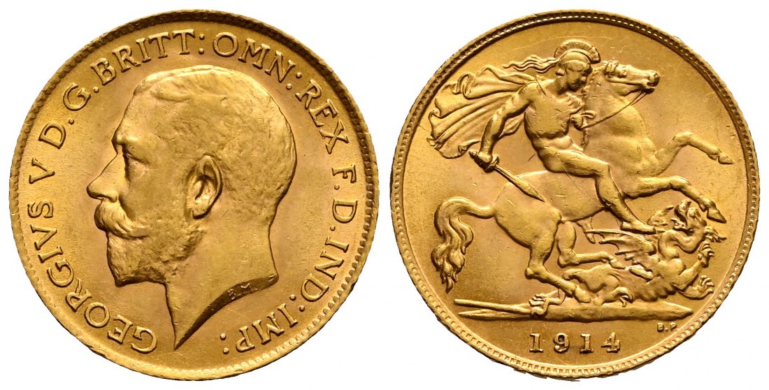 PEUS 2326 Grossbritannien 3,66 g Feingold. George V. (1910 - 1936) 1/2 Sovereign GOLD 1914 Fast Vorzüglich