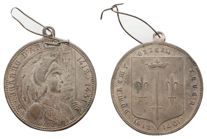  Medaille, Hl. Jeanne d'Arc ; Bronze, tragbar; 15,87 g; Ø 37   