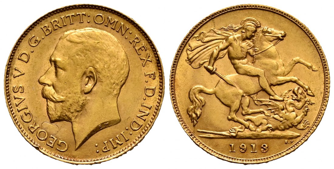 PEUS 2327 Grossbritannien 3,66 g Feingold. George V. (1910 - 1936) 1/2 Sovereign GOLD 1913 Kl. Kratzer, fast vorzüglich