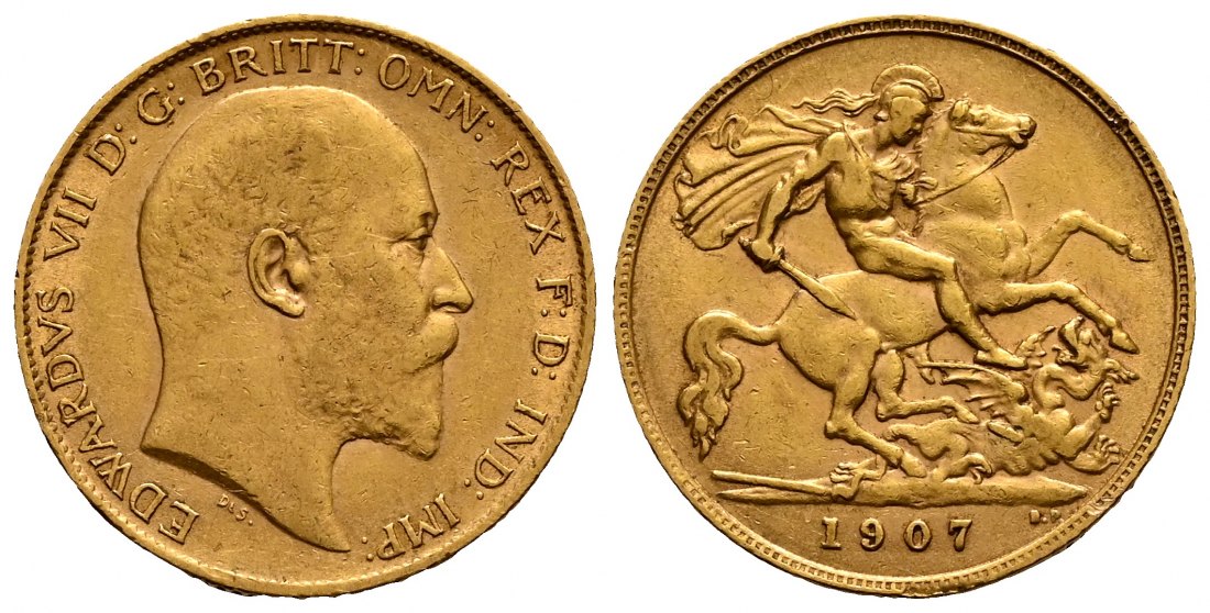 PEUS 2328 Großbritannien 3,66 g Feingold. Eduard VII. (1901 - 1910) 1/2 Sovereign GOLD 1907 Sehr schön +