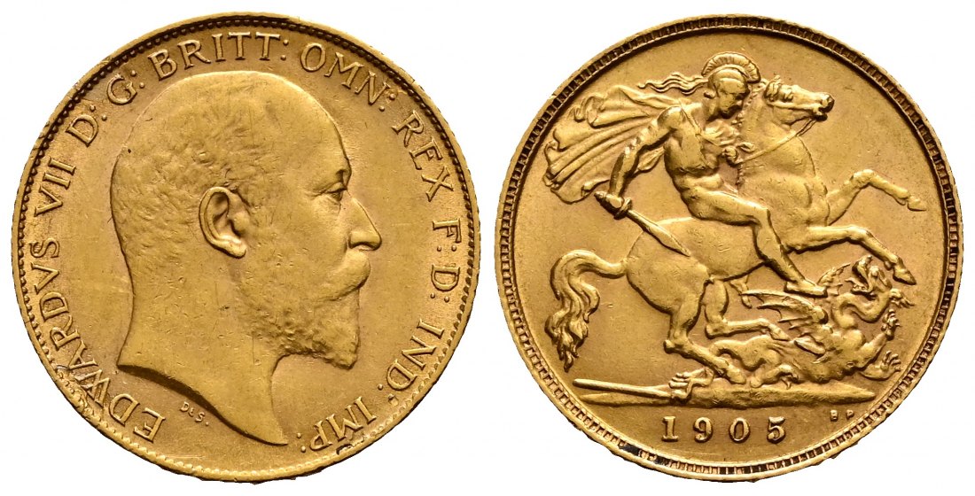 PEUS 2329 Großbritannien 3,66 g Feingold. Eduard VII. (1901 - 1910) 1/2 Sovereign GOLD 1905 Sehr schön +