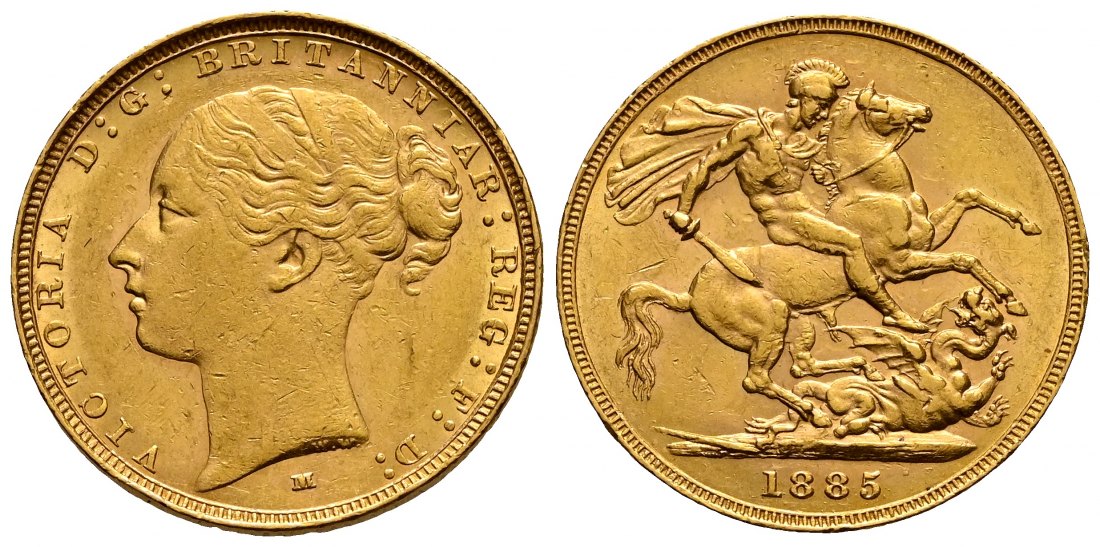 PEUS 2334 Großbritannien / Australien 7,32 g Feingold. Victoria (1837 - 1901) Sovereign GOLD Melbourne 1885 M Melbourne Randfehler, Sehr schön