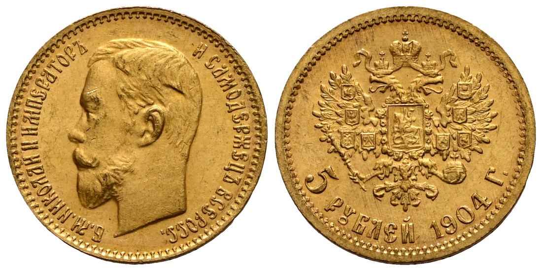 PEUS 2336 Russland 3,87 g Feingold. Zar Nikolaus II. (1894 - 1917) 5 Rubel GOLD 1904 AP Sehr schön +