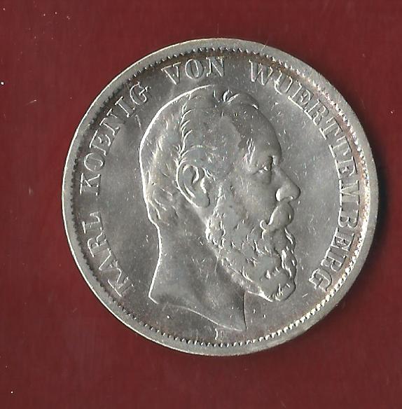  Wuerttemberg 5 Mark  Karl 1876 Koblenzer Münzen Studio Koblenz Frank Maurer AH32   