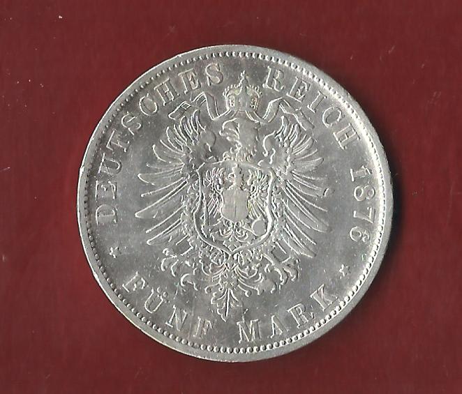  Wuerttemberg 5 Mark  Karl 1876 Koblenzer Münzen Studio Koblenz Frank Maurer AH32   