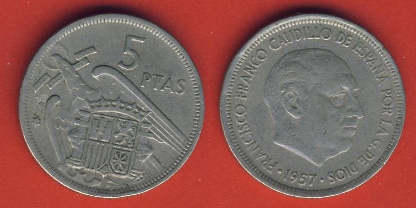  Spanien 5 Pesetas 1957 (* 68)   