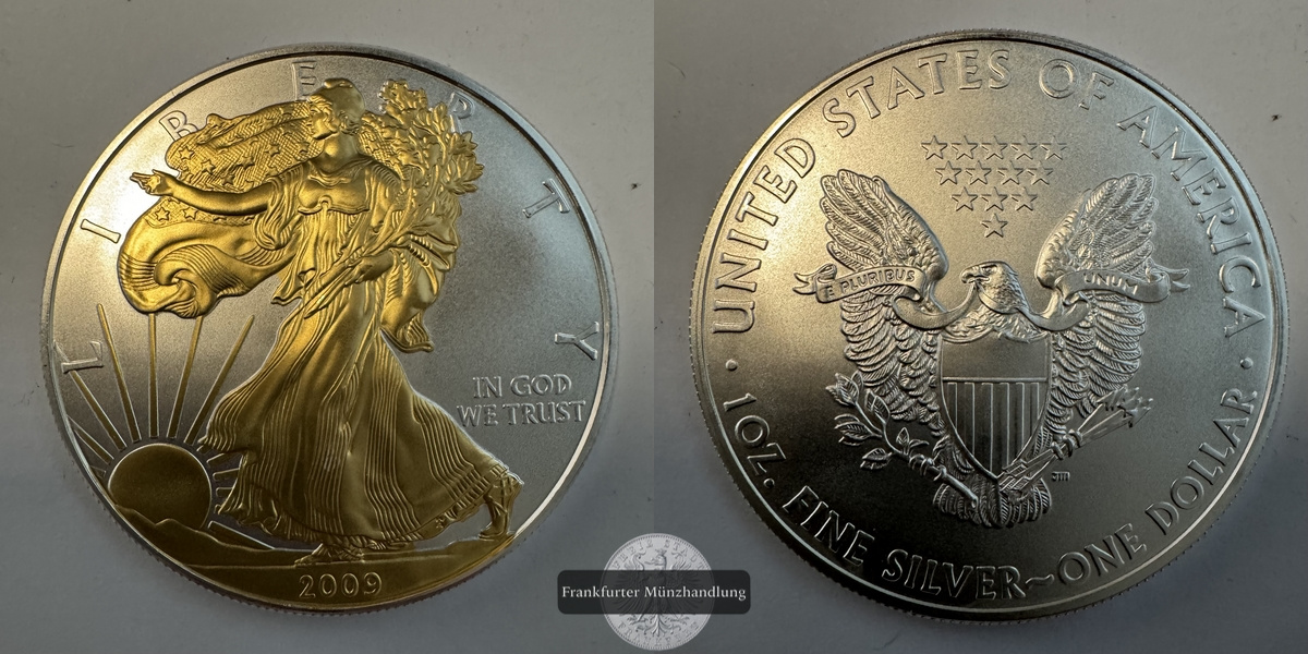  USA 1 Dollar 2009 Walking Liberty vergoldet FM-Frankfurt Feinsilber: 31g   