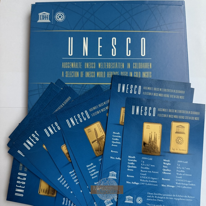  Unesco Welterbstätten in Goldbarren MM-Frankfurt Feingold: 15g   