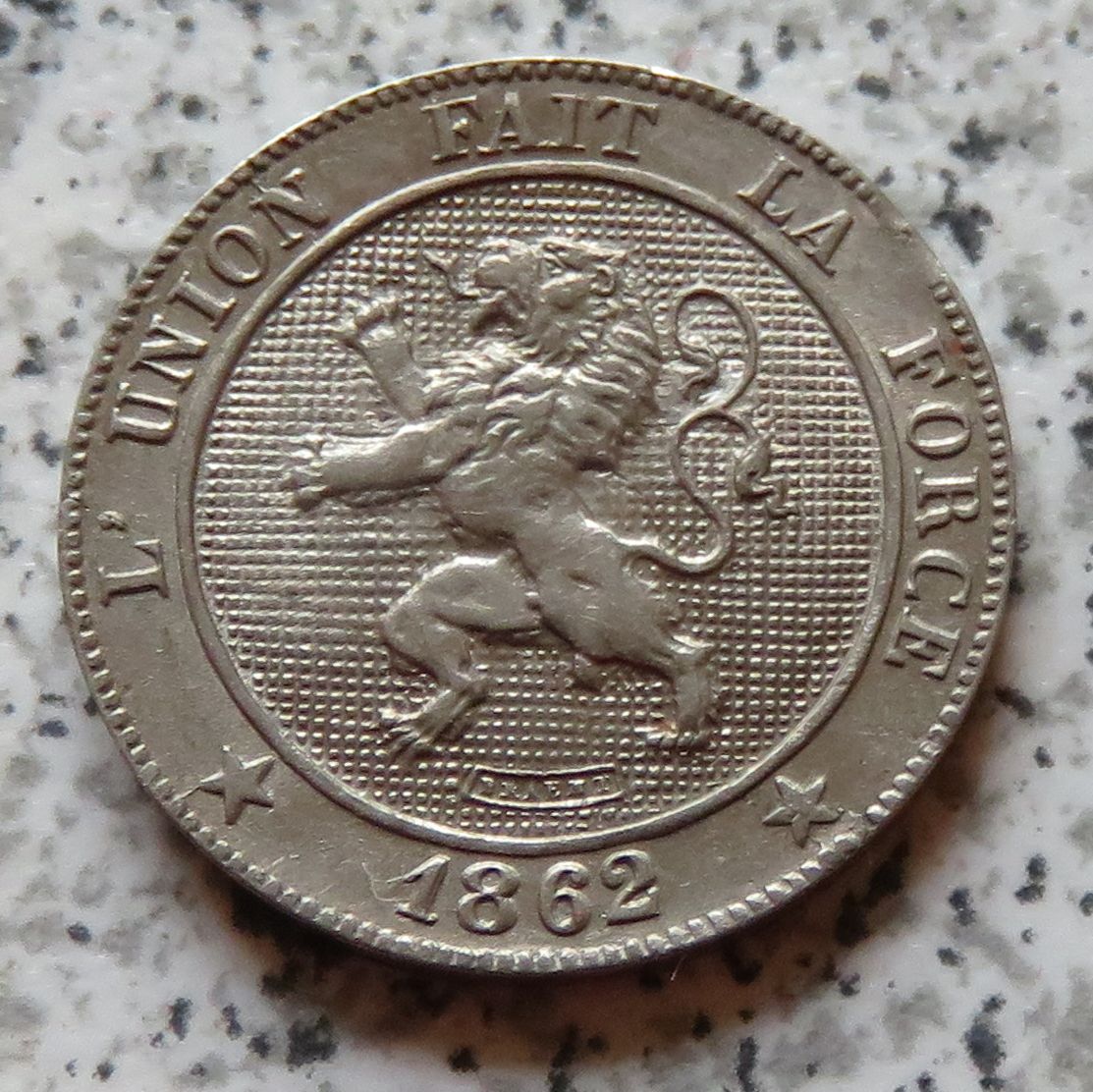  Belgien 5 Centimes 1862, defekter Schrötling   