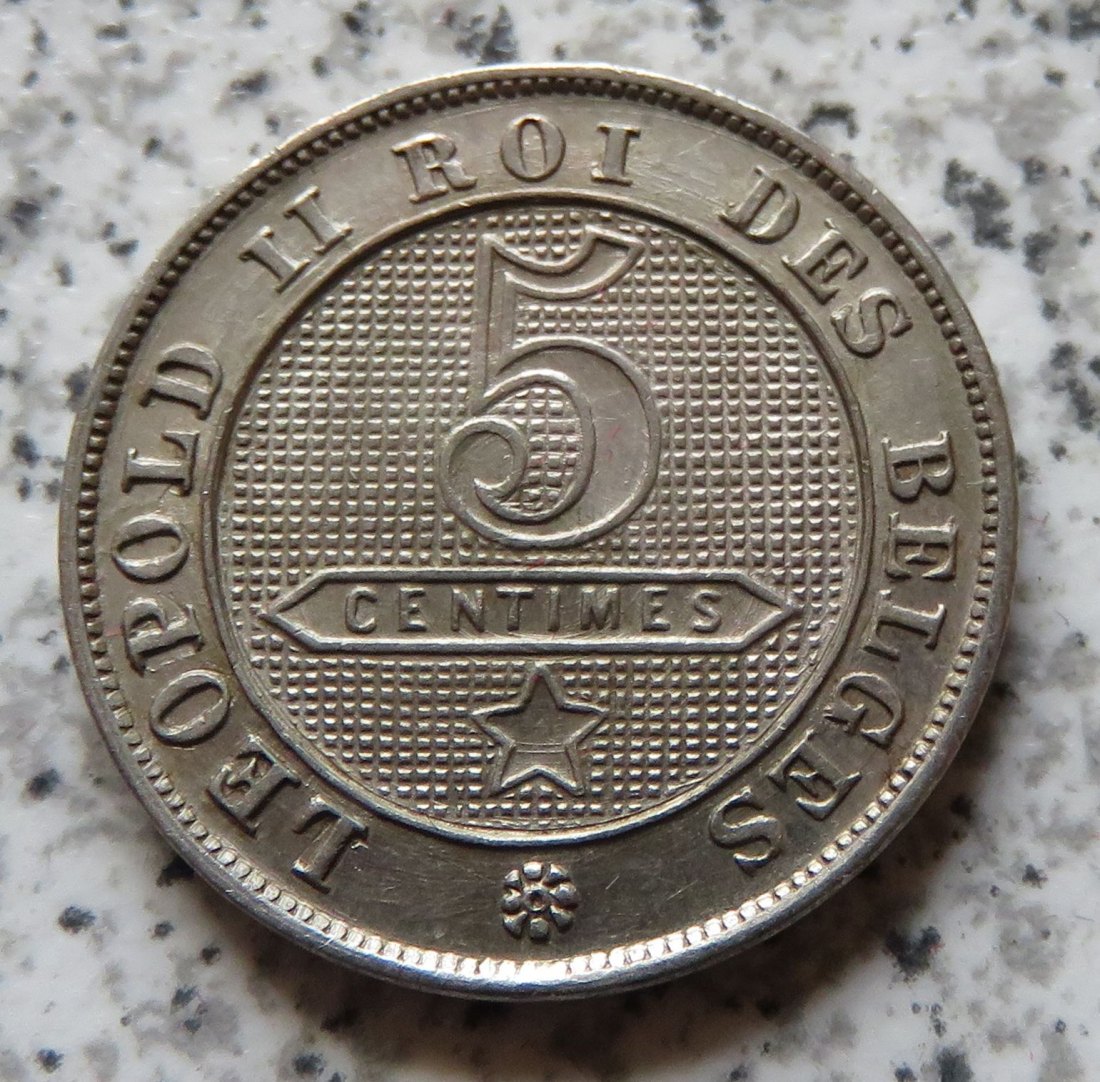  Belgien 5 Centimes 1895, französisch, besser   