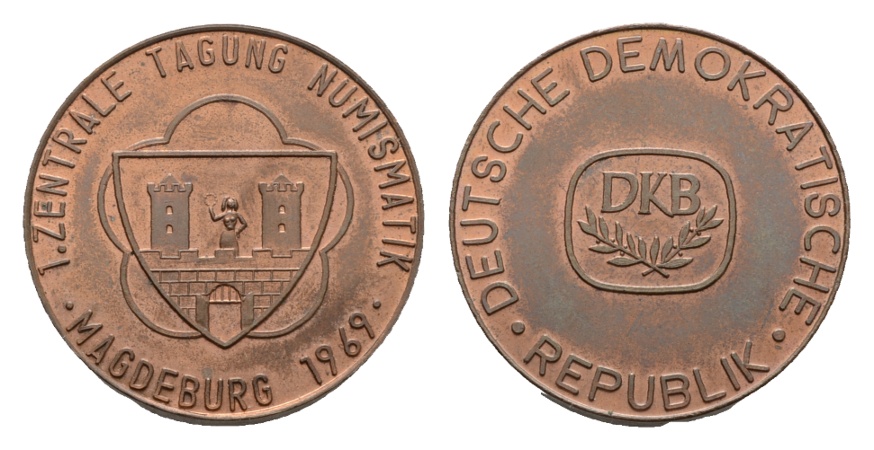  DDR, Magedebug 1969, 1. Zentrale Tagung Numismatik; Kupfer/Bronze 22,64 g, Ø 33 mm   