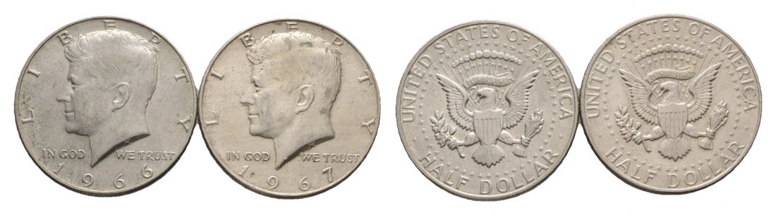  USA; 2x 1/2 Dollar 1966 / 1961   