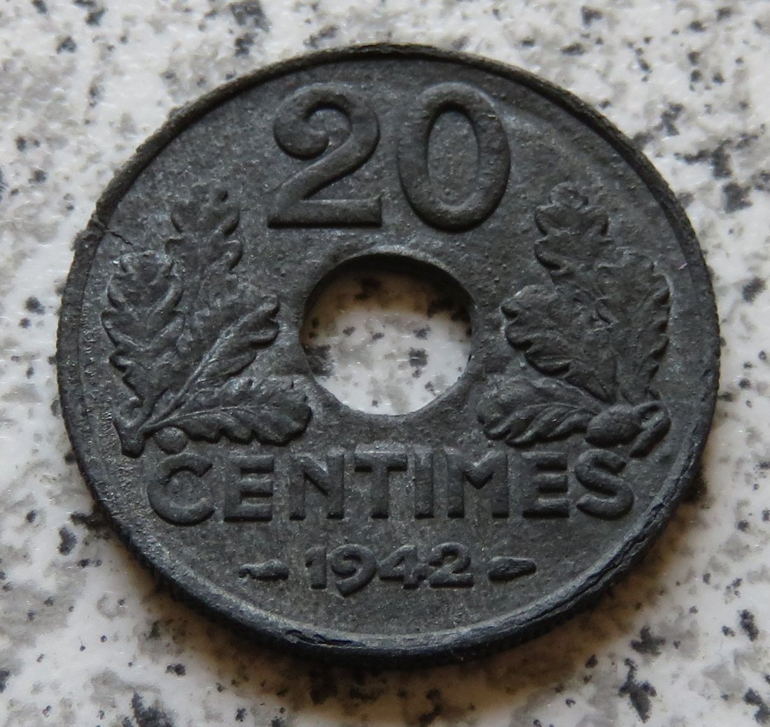  Frankreich 20 Centimes 1942, KM 900.1, besser   