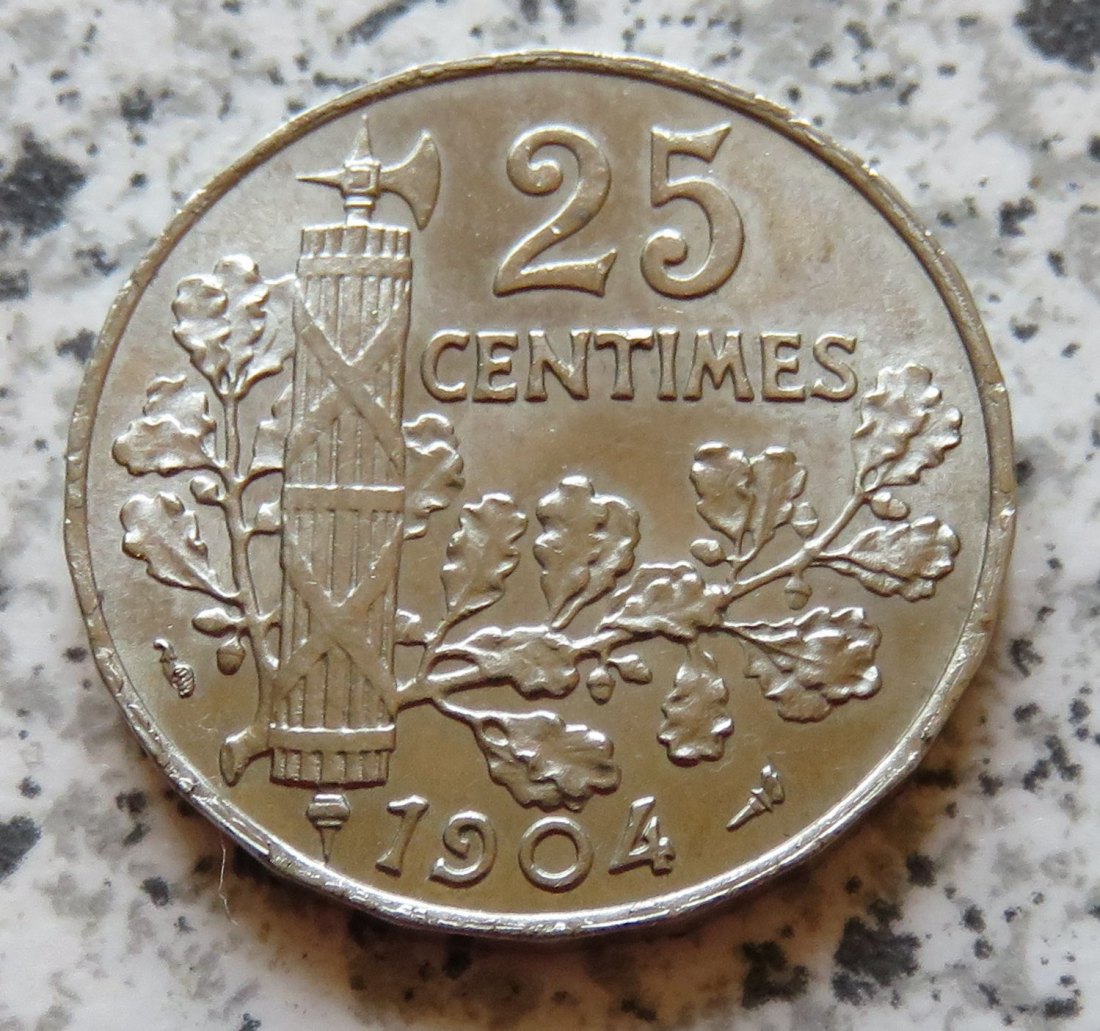  Frankreich 25 Centimes 1904, Erhaltung   