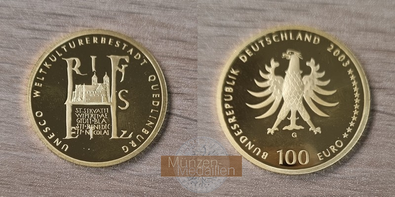 BRD  100 Euro MM-Frankfurt  Feingold: 15,5g UNESCO Weltkulturerbe - Quedlinburg 2003 G 