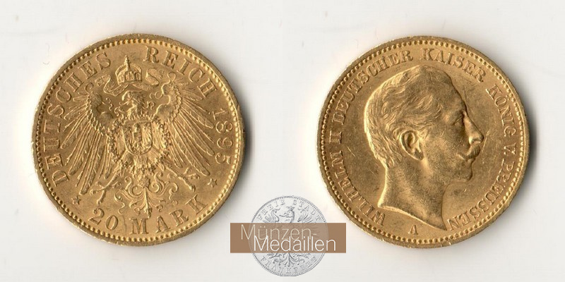 Dt. Kaiserreich. Preussen Wilhelm II. MM-Frankfurt Feingold: 7,17g 20 Mark 1895 A 