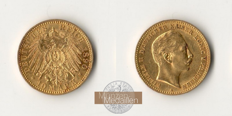 Preussen, Kaiserreich  10 Mark MM-Frankfurt Feingold: 3,58g Wilhelm II. 1888-1918 1890 A 