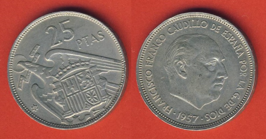  Spanien 25 Pesetas 1957 (*65)   