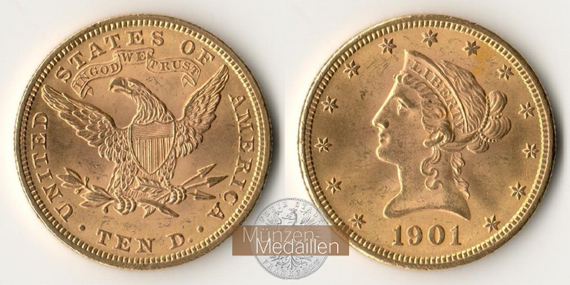 USA 10 Dollar MM-Frankfurt Feingold: 15,05g Liberty Head 1901 