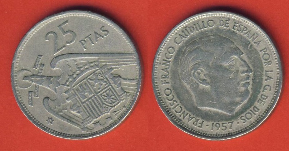  Spanien 25 Pesetas 1957 (*58)   