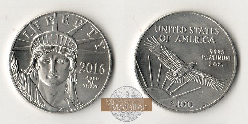 USA MM-Frankfurt Feinplatin: 31,1g 100 Dollar 2016 