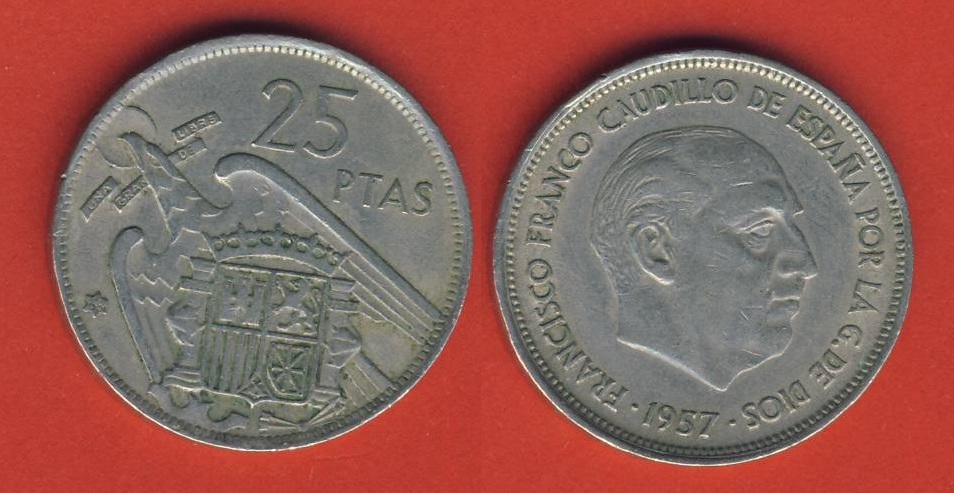  Spanien 25 Pesetas 1957 (*66)   