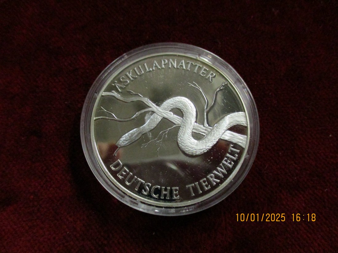  Deutsche Tierwelt Silber - Medaille 999er Silber - Gewicht 20g Askulapnatter -1100034   