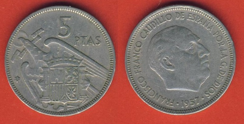  Spanien 5 Pesetas 1957 (*62)   