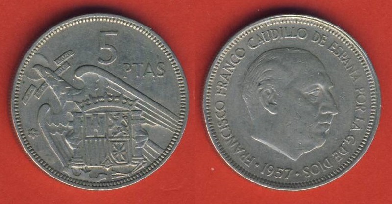  Spanien 5 Pesetas 1957 (*66)   