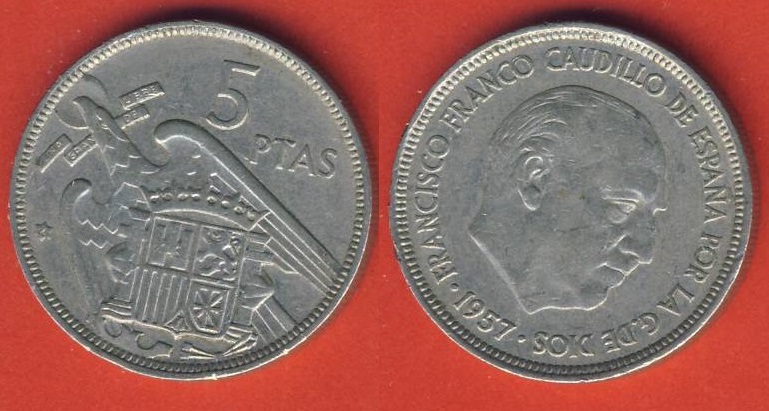  Spanien 5 Pesetas 1957 (*60)   