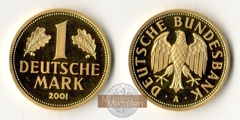 BRD  1 Mark  2001 A MM-Frankfurt Feingold: 12g Goldene Abschiedsprägung der Deutschen Bundesbank 