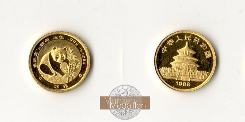 China MM-Frankfurt Feingewicht 1,55g Gold 5 Yuan (Panda) 1988 