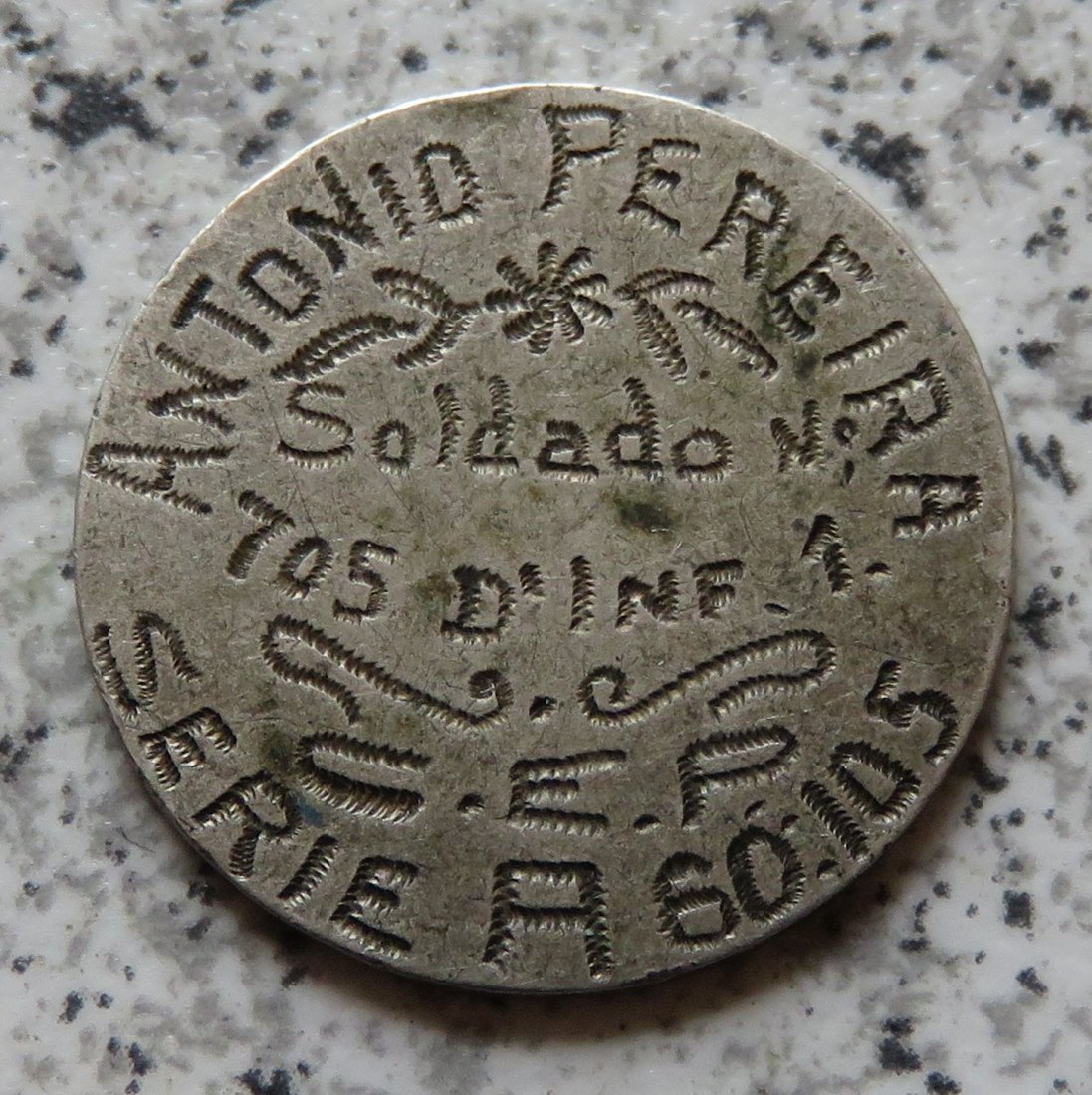  Frankreich 1 Franc mit Gravur, ca. 4,1 Gramm Restgewicht   