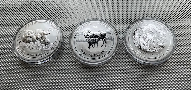  Australien Lunar II Maus, Ochse, Drache 3 x 1 oz Silber   